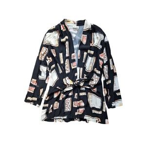 Sequel Abstract Print Open Front Tie Waist Blazer Jacket